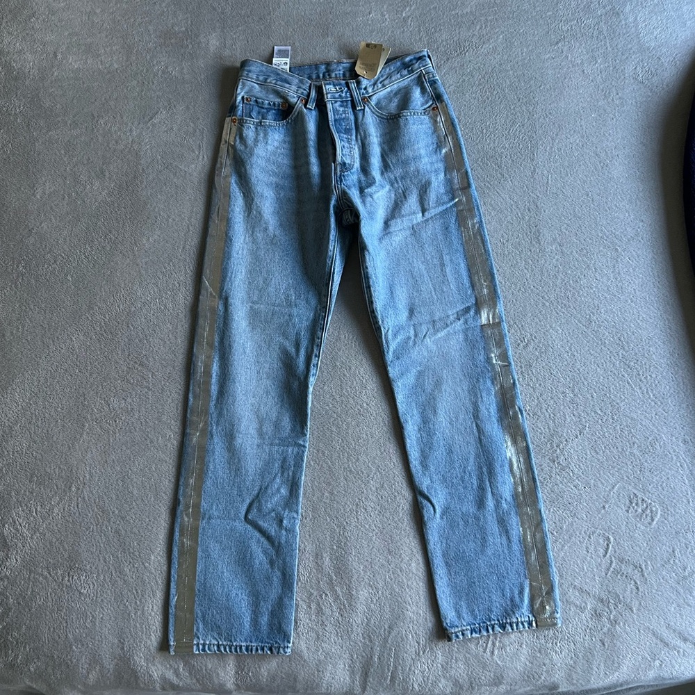 High waisted Levi Jeans with silver stripe detail